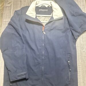 Perry Ellis Navy Portfolio Rain Jacket with Optional Zippered Hoodie